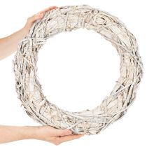 Artikel Zweigkranz rund 50cm geweißtes Holz und Rindenfaser