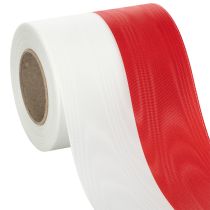 Artikel Kranzband Moiré Weiß-Rot 100 mm - Hochwertiges Trauerband für Floristen