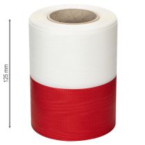 Artikel Kranzbänder Moiré Weiß-Rot 125mm - Trauerband Dekoband Schleifenband Festband 25m Rolle