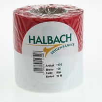 Artikel Kranzband Moiré Weiß-Rot 100 mm - Hochwertiges Trauerband für Floristen