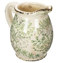 Artikel Keramik Krug zum Bepflanzen 16cm mit Pflanzenmotiv Weiß und Grün