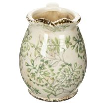 Artikel Keramik Krug zum Bepflanzen 16cm mit Pflanzenmotiv Weiß und Grün