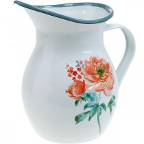 Deko-Krug, Blumenvase Vintage-Optik, Emaille-Krug mit Rosenmotiv H19cm