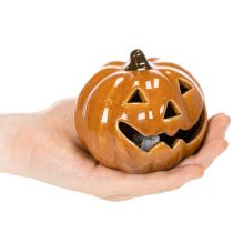 Artikel Keramik Kürbis mit LED, 10 cm, Orange, Halloween-Dekoration