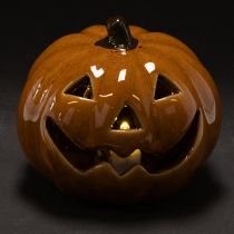 Artikel Keramik Kürbis mit LED, 10 cm, Orange, Halloween-Dekoration