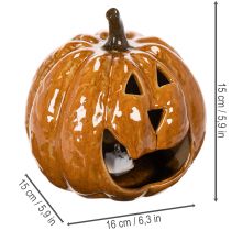 Artikel Keramik Kürbis LED Dekoration 15cm Orange mit Gesicht