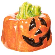 Artikel Deko Kürbis Keramik 8cm orange-grün für Innenraum Herbst und Halloween