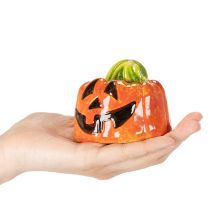 Artikel Deko Kürbis Keramik 8cm orange-grün für Innenraum Herbst und Halloween