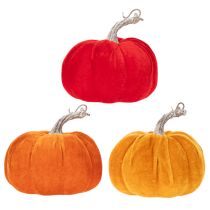 Artikel Stoffkürbis Set 3-teilig, 13 cm, Orange/Gelb/Rot, Tisch- und Innenraumdekoration
