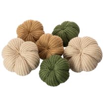 Artikel Deko Kürbis gestrickt Textil 10/8 cm Braun Beige Grün 6er-Set für Innenbereich