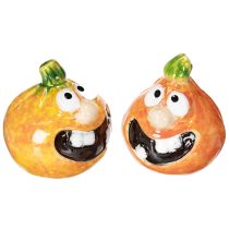 Artikel Dekofigur Kürbis aus Keramik, 6 cm, orange-grün, 2er-Set, für Innenbereich