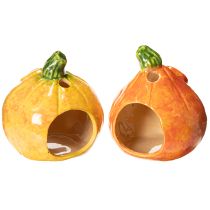 Artikel Keramik Kürbisfiguren Teelichthalter mit Gesicht 12 cm Set 2 Stück