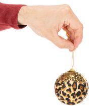 Artikel Weihnachtskugel Kunststoff Leopard Muster Gold Glitzer 7cm 3er Set