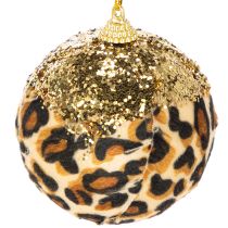 Artikel Weihnachtskugel Kunststoff Leopard Muster Gold Glitzer 7cm 3er Set