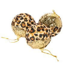 Artikel Weihnachtskugel Kunststoff Leopard Muster Gold Glitzer 7cm 3er Set