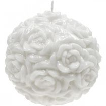 Artikel Kugelkerze Rosen Motiv Tischdeko Hochzeit Geburtstag 10,5cm Weiß