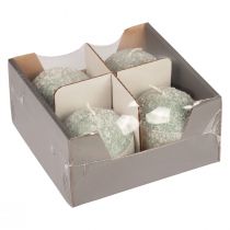 Artikel Set 4 Gr&uuml;ne Kugelkerzen 8cm Glitter Schneeball Weihnachtsdeko Advent Kerzen