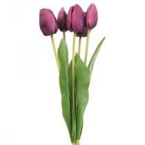 Kunstblumen Tulpe Lila, Frühlingsblume 48cm 5er-Bund
