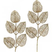 Artikel Kunstpflanzen, Zweig Deko, Deko Blatt Golden Glitter L36cm 10 St