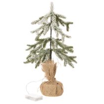 Artikel Kunstpflanze Tannenbaum 50cm beschneit LED Jutesack innen Batteriebetrieben