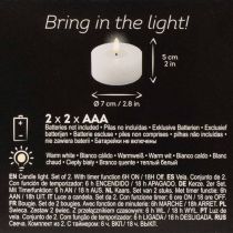 Artikel LED-Teelichter aus Echtwachs, 7 cm Durchmesser x 6 cm, Weiß, warmweiß, 2 Stück mit 6-Stunden-Timer