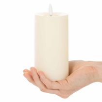 Artikel Echtwachs-LED-Stumpenkerze, 15 cm, Cremeweiß, warmweißes Licht, 6-Stunden-Timer