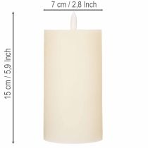 Artikel Echtwachs-LED-Stumpenkerze, 15 cm, Cremeweiß, warmweißes Licht, 6-Stunden-Timer