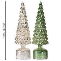 Artikel LED Weihnachtsbaum Set drehend grün und silber mit Vintage-Optik H34cm