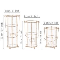Artikel Laterne Garten, Metall Windlicht Ø8,5cm H23/18,5/14,5cm 3er-Set