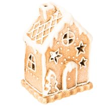 Artikel Teelichthalter Lebkuchenhaus Keramik 13cm braun glasiert