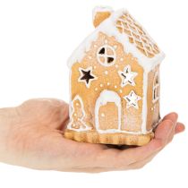 Artikel Teelichthalter Lebkuchenhaus Keramik 13cm braun glasiert