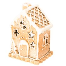 Artikel Teelichthalter Lebkuchenhaus Keramik 13cm braun glasiert