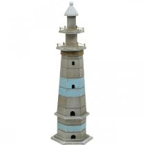 Leuchtturm zum Stellen, Maritime Holzdeko Natur, Blau-Weiß Shabby Chic H54cm