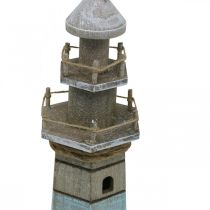 Leuchtturm aus Holz, Maritime Deko Natur, Blau-Weiß Shabby Chic H35,5cm