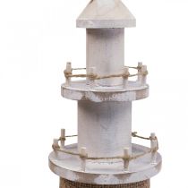 Leuchtturm Holz Deko Weiß, Natur Maritime Deko H44cm