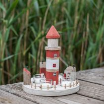 Artikel Leuchtturm Teelichhalter Rot, Weiß 4 Teelichter Ø25cm H28m