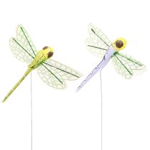 Artikel Libelle Deko am Draht Sommer Gelb Lila 8x8cm 12 Stk – Sommerliche Tischdekoration