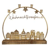 Lichterbogen Metall Holz Deko Stadtsilhouette Gold H43cm