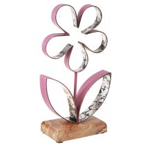 Artikel Metall Deko Blume auf Holzsockel in Altrosa Silber H29cm Vintage Look