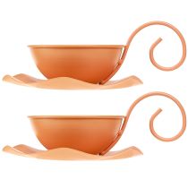 Artikel Metall Deko Tasse Orange Ø11,5cm H6cm Unikat Mit Unterteller 2St