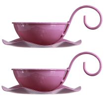 Artikel Metall Deko Tasse mit Unterteller Pink H8cm Ø11,5cm, Set 2, Floristik21 Tischdeko