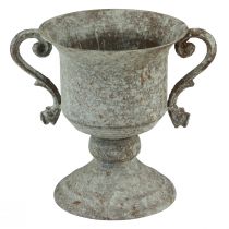 Artikel Metall Deko Pokal mit Henkel Braun Weiß Ø13,5cm H19,5cm - Vase für Blumen & Sukkulenten