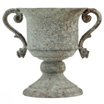 Artikel Metall Deko Pokal mit Henkel Braun Weiß Ø13,5cm H19,5cm - Vase für Blumen & Sukkulenten