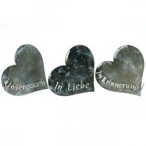 Artikel Trauerstecker Herzen “Unvergessen” „In Liebe" “In Erinnerung”, Metalldeko, Silbern 8×7cm 12St