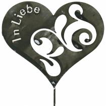 Trauerstecker Herz „In Liebe" Silber, Weiß gewaschen Metall Ø11cm 12St