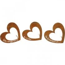 Herzstecker “In Erinnerung” „In Liebe" „Unvergessen”, Trauerdeko, Metall Edelrost 8×7cm 12St
