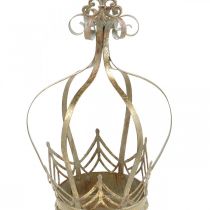 Krone aus Metall, Teelichthalter für Advent, Pflanzgefäß zum Hängen Golden, Antik-Optik Ø16,5cm H27cm