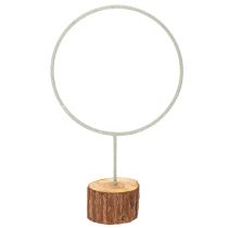 Artikel Deko-Ring aus Metall auf Holzsockel, 43 cm, graugrün