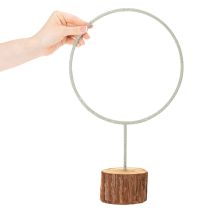 Artikel Deko-Ring aus Metall auf Holzsockel, 43 cm, graugrün