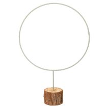 Artikel Dekoring Metall grau-grün Ø 36 cm auf Holzsockel mit Baumrinde H 52 cm